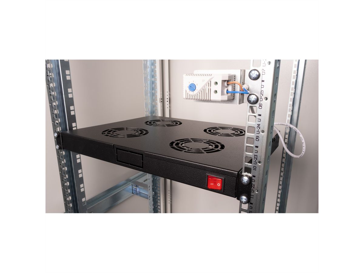 ROLINE 19" Unité de ventilation, 4 ventilateurs, thermostat, noire