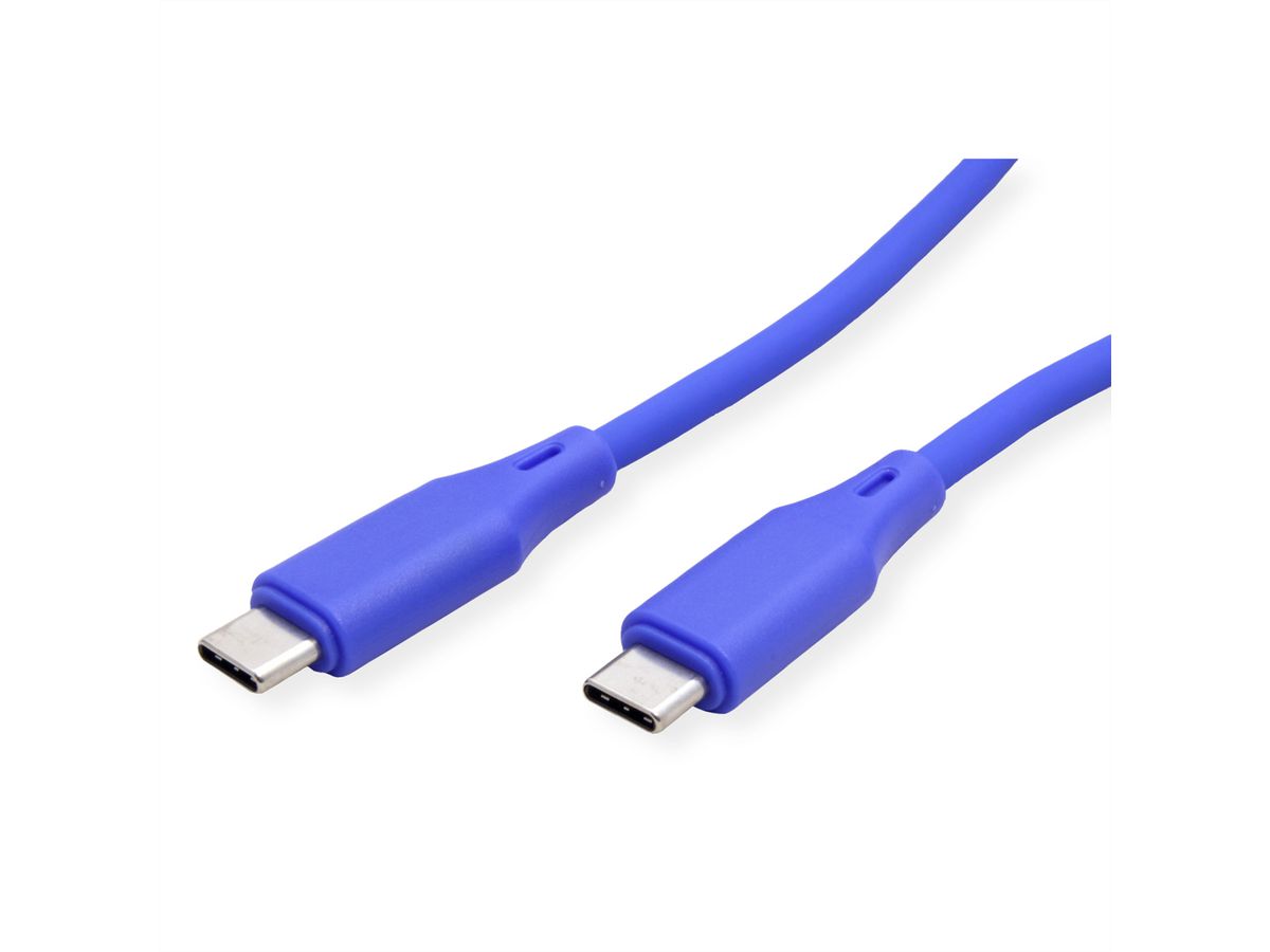 ROLINE Câble USB 2.0, C–C, M/M, silicone, 60W, bleu, 1 m