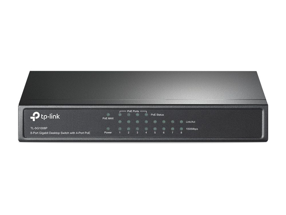 TP-Link TL-SG1008P commutateur réseau Non-géré Gigabit Ethernet (10/100/1000) Connexion Ethernet, supportant l'alimentation via ce port (PoE) Noisettes