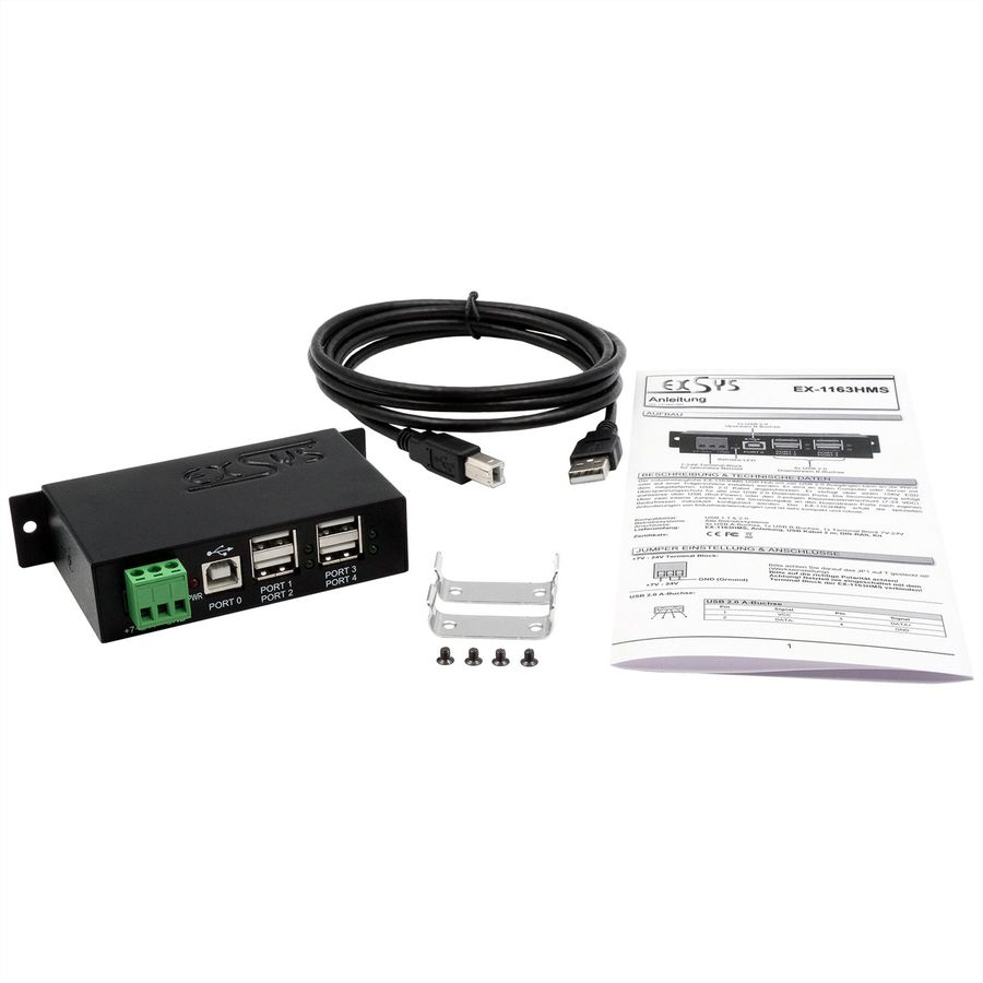 EXSYS EX-1163HMS Hub métal USB 2.0, 4 ports, Protection contre les surtensions ESD de 15KV