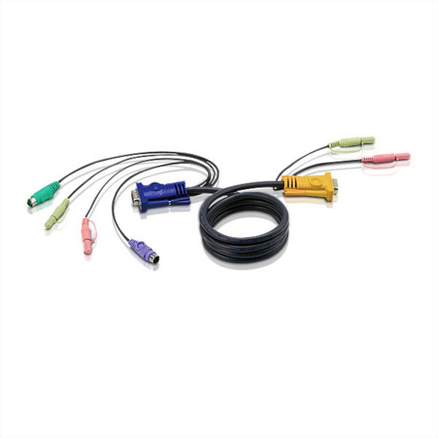 ATEN 2L-5302P Câble KVM VGA, PS/2 et Audio, noir, 1,8 m