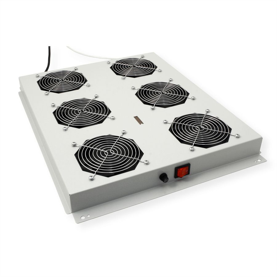 ROLINE 19" Unité de ventilation de toit, 6 ventilateurs, Thermostat pour baie serveur, grise