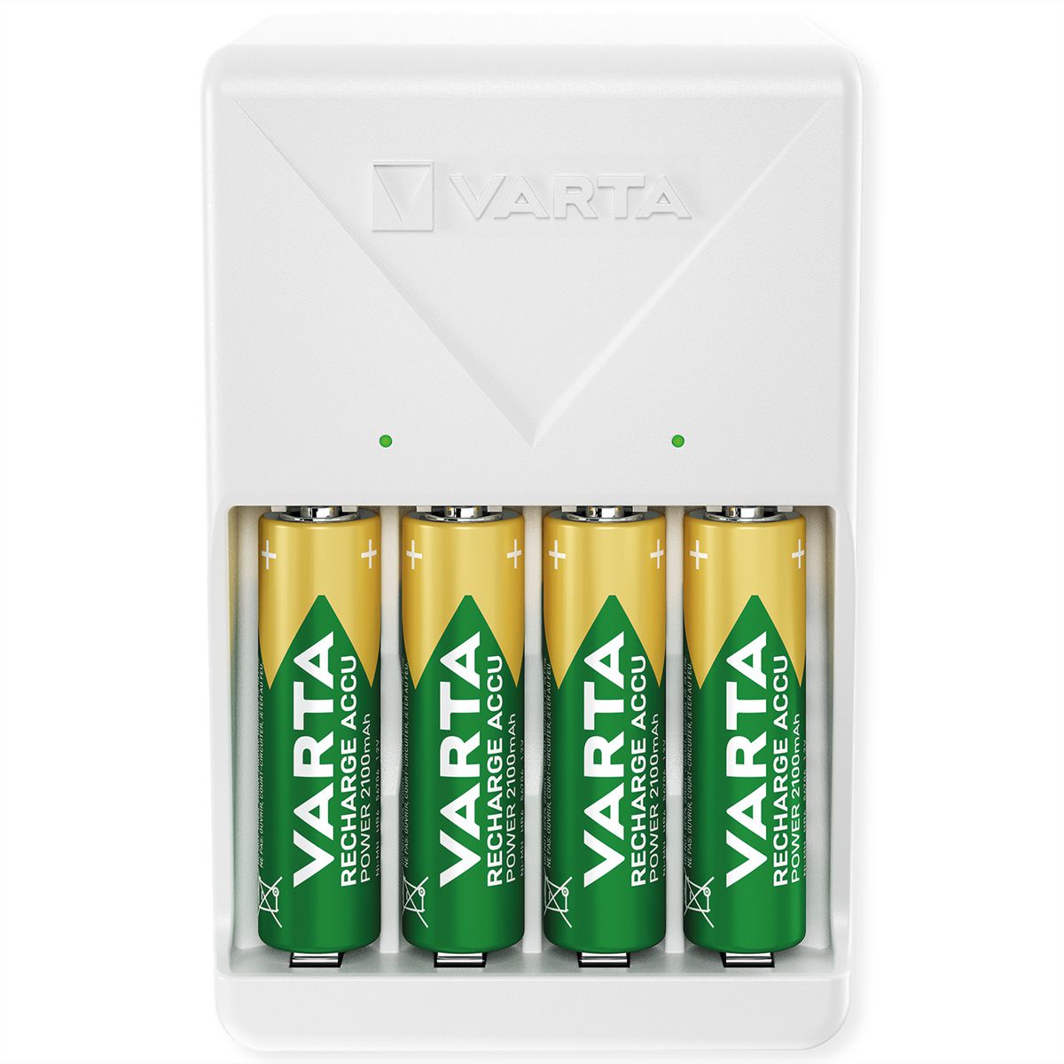 VARTA Chargeur + 4 piles NH-AA, 2100mAh, Chargeur Plug avec 4 piles, chargées et prêtes à l'emploi