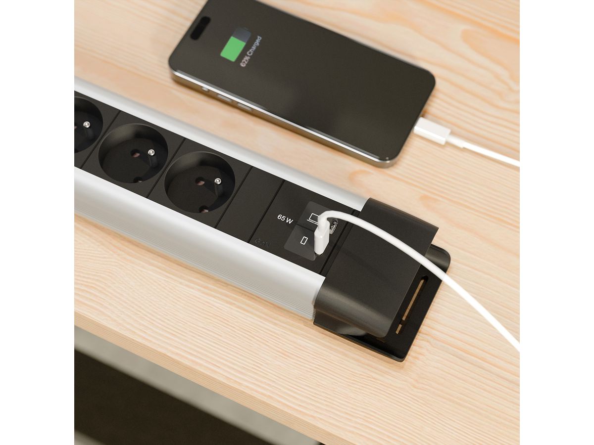 BACHMANN CONNECTUS 6xUTE 1xinterrupteur, 1xUSB C/C 65W L=2,0m CEE7/7 gris