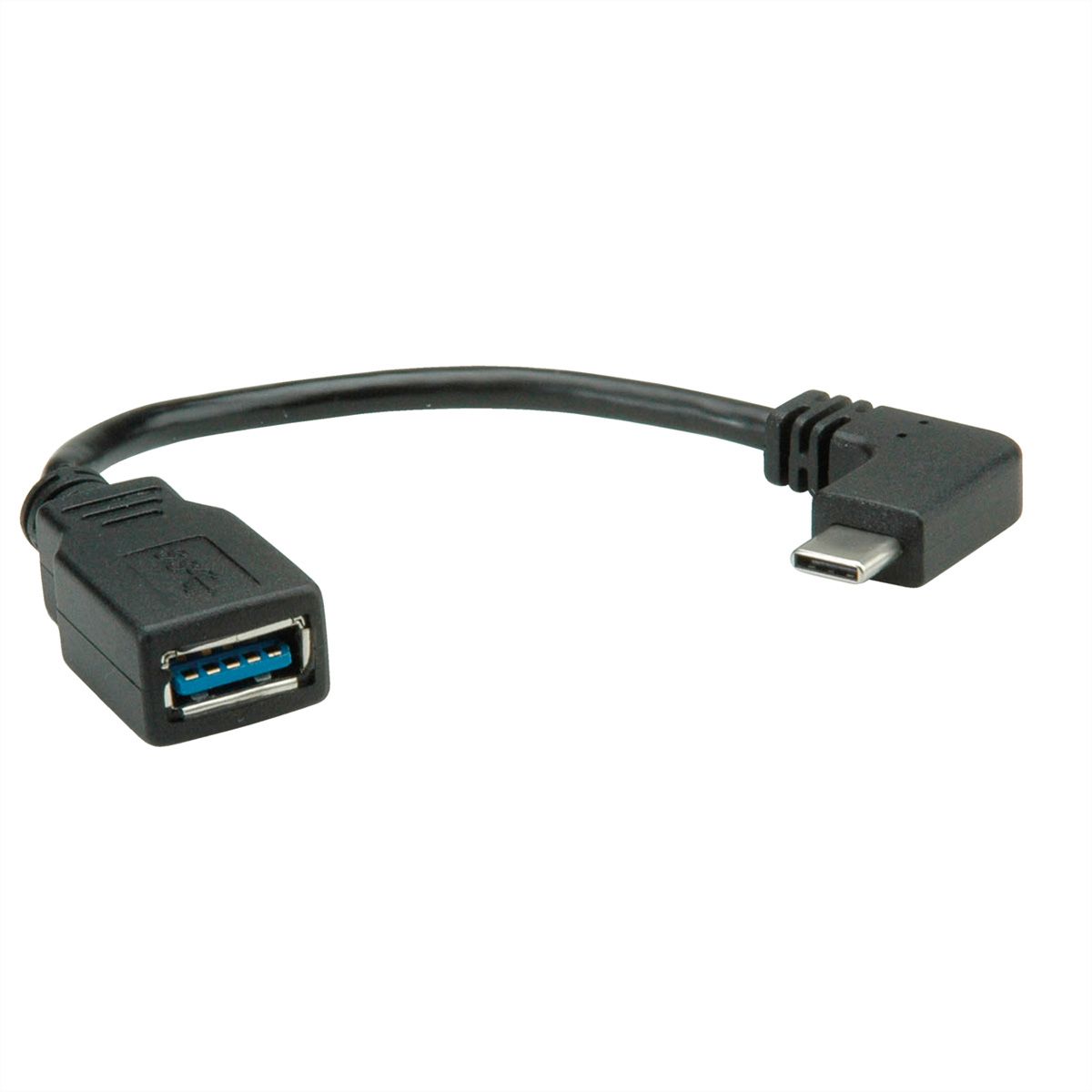 ROLINE Câble USB 3.2 Gen 1 type C coudé à 90° - A, M/F, noir, 0,15 m