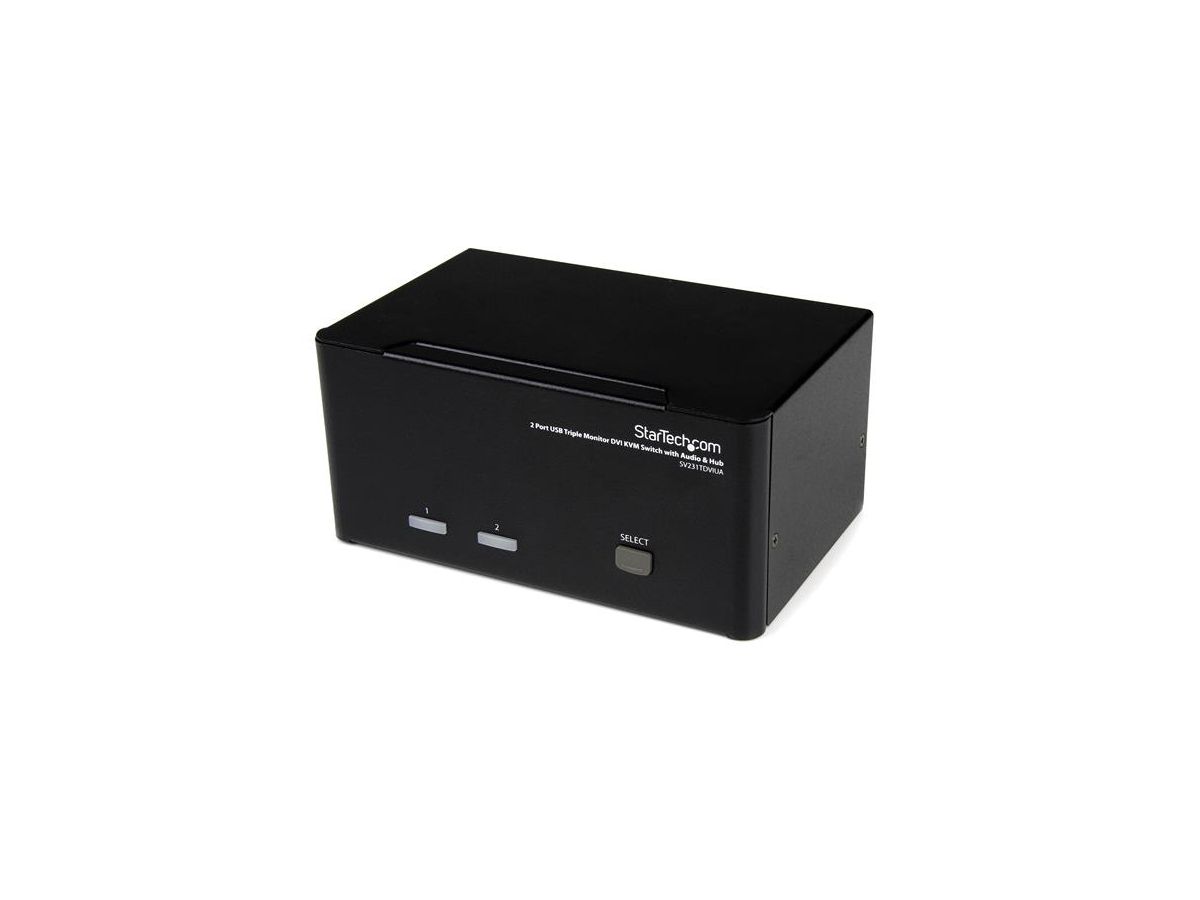 StarTech.com Switch Commutateur KVM USB 2 ports Sortie Vidéo DVI, Audio HUB USB 2.0 3 Écrans - 2 PC