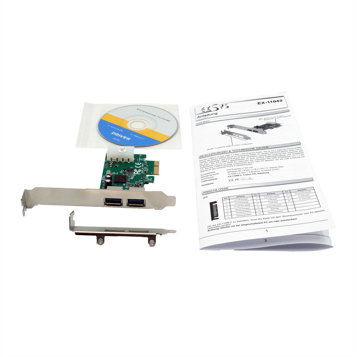 EXSYS EX-11042 Carte PCIe 2 ports USB 3.2 Gen 1