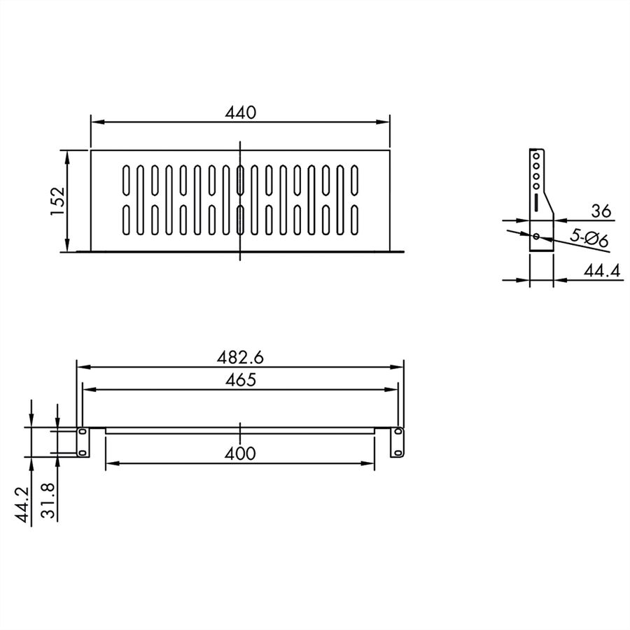 VALUE Etagère 19", 485 x 150 mm, 1 U, max. 10 kg, forme en U, noir