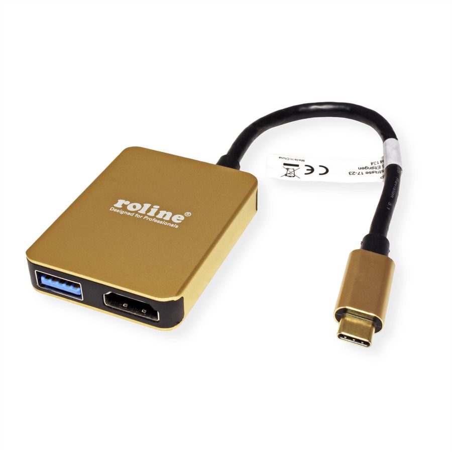 ROLINE GOLD Station d'accueil USB-C, 4K HDMI, 2 ports USB 3.2 Gen 1, 1x USB type C PD (Power Delivery)