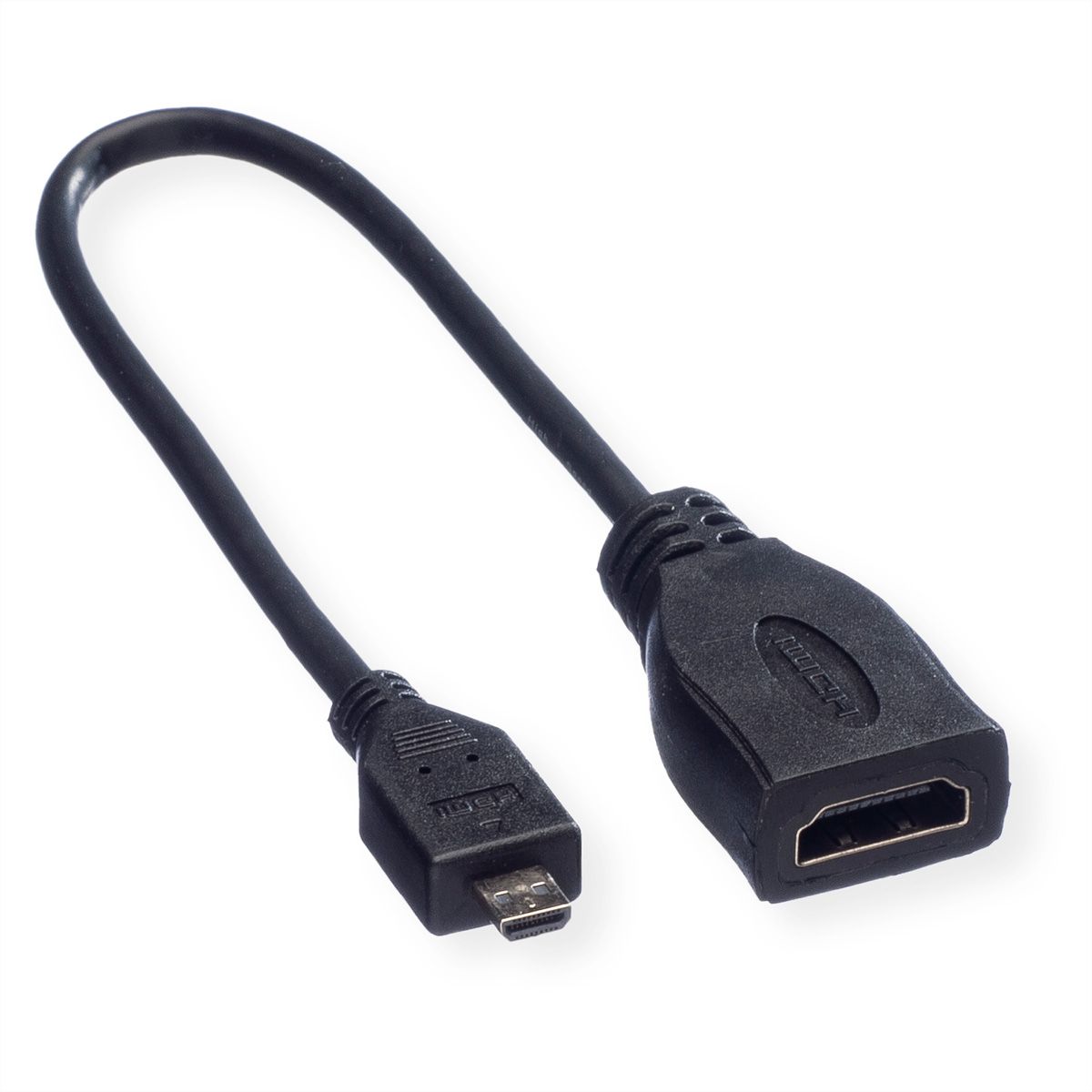 ROLINE Câble HDMI High Speed avec Ethernet, HDMI F - Micro HDMI M, 0,22 m