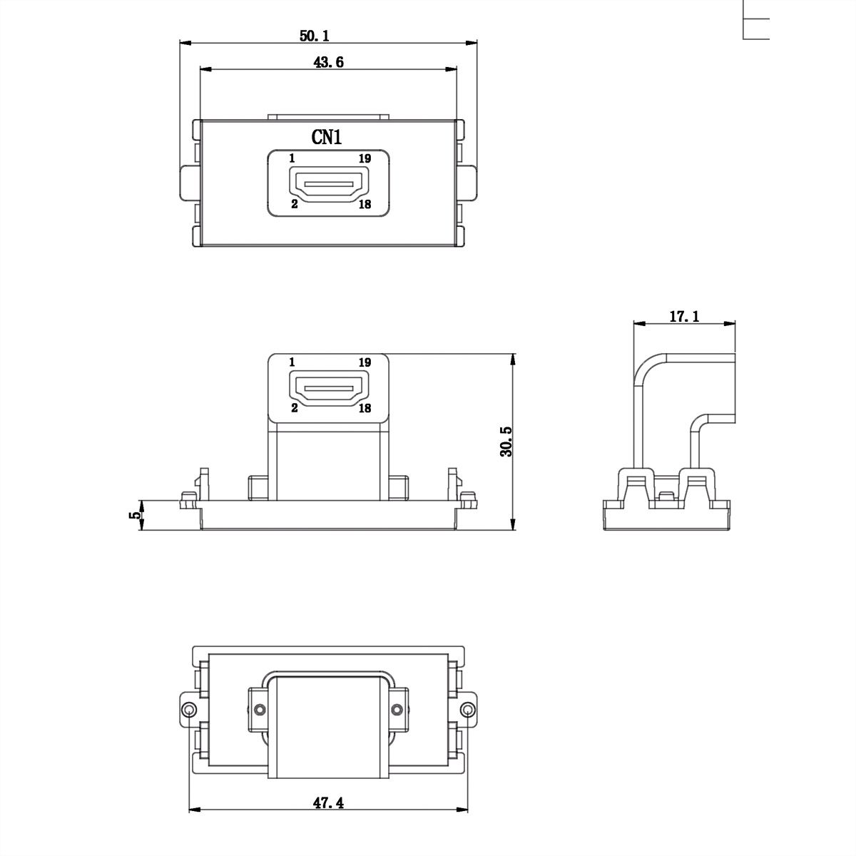 VALUE Système A/V, Module HDMI (1x HDMI femelle coudée)