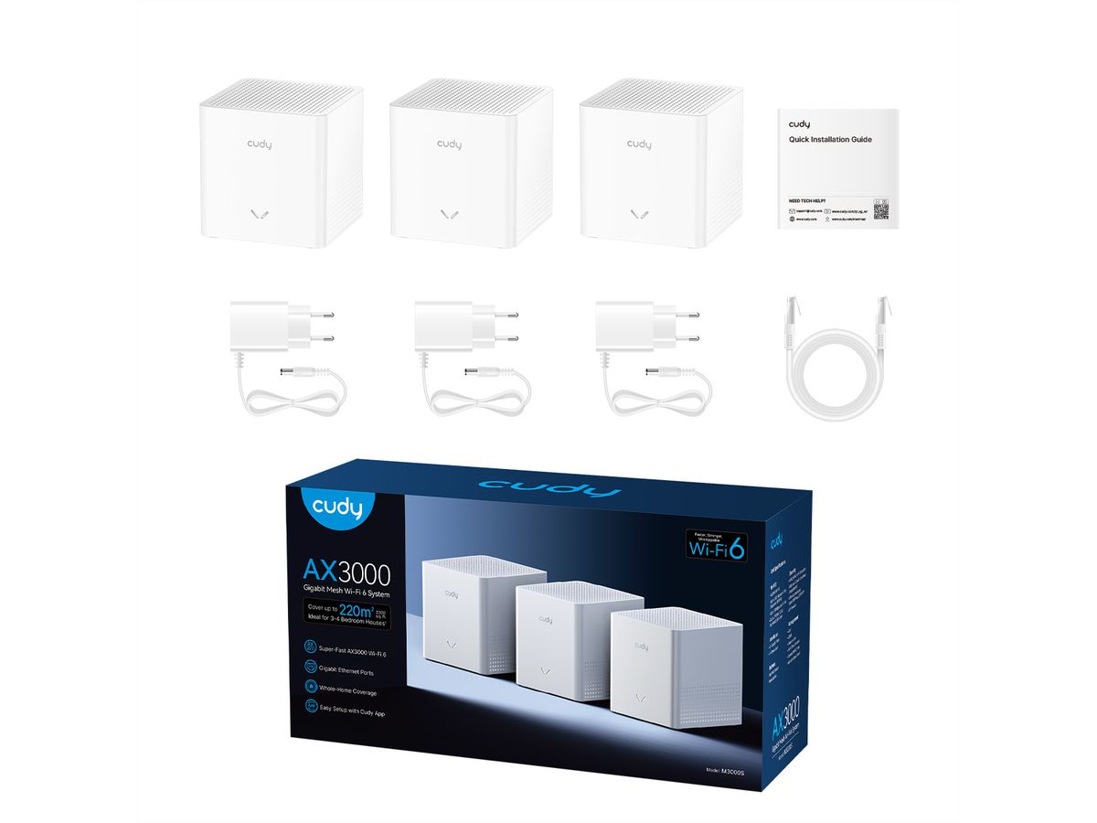 CUDY M3000S AX3000 Système Mesh Wi-Fi 6, pack de 3