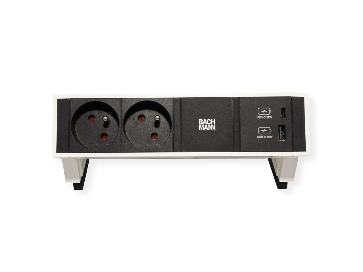 BACHMANN DESK2 2xUTE 1xUSB A/C 22W 0,2m GST18 RAL9010