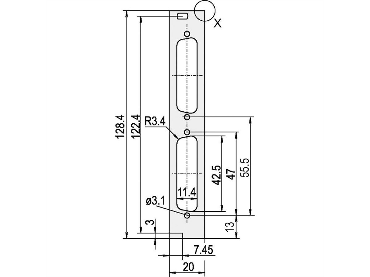 SCHROFF Face avant, plate, Refrofit Shielding, D-Sub Cutout, 3 U, 4 HP, 2 x 25 broches, 2,5 mm, alu, anodisé avant, conducteur arrière