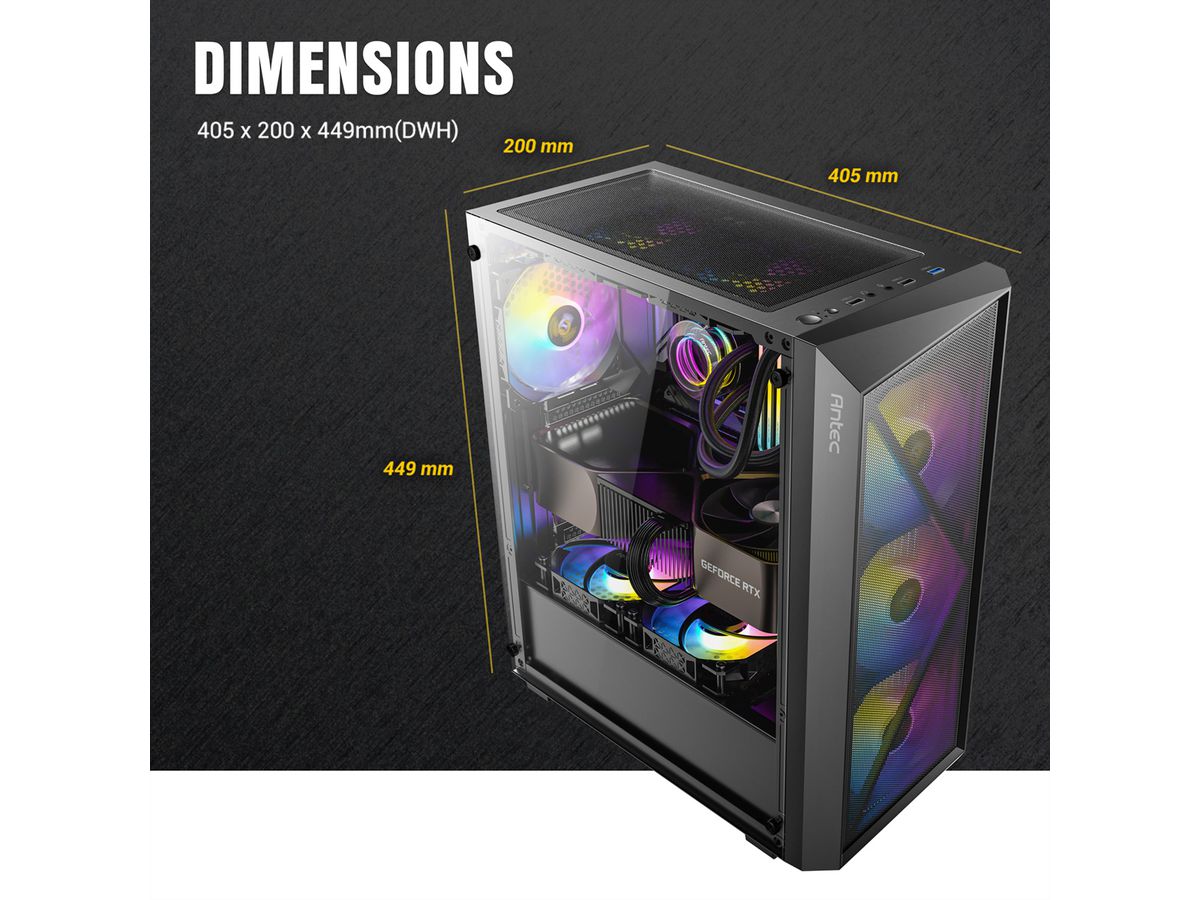 ANTEC AX67 ARGB Boîtier PC Midi Tower Gaming ATX, noir