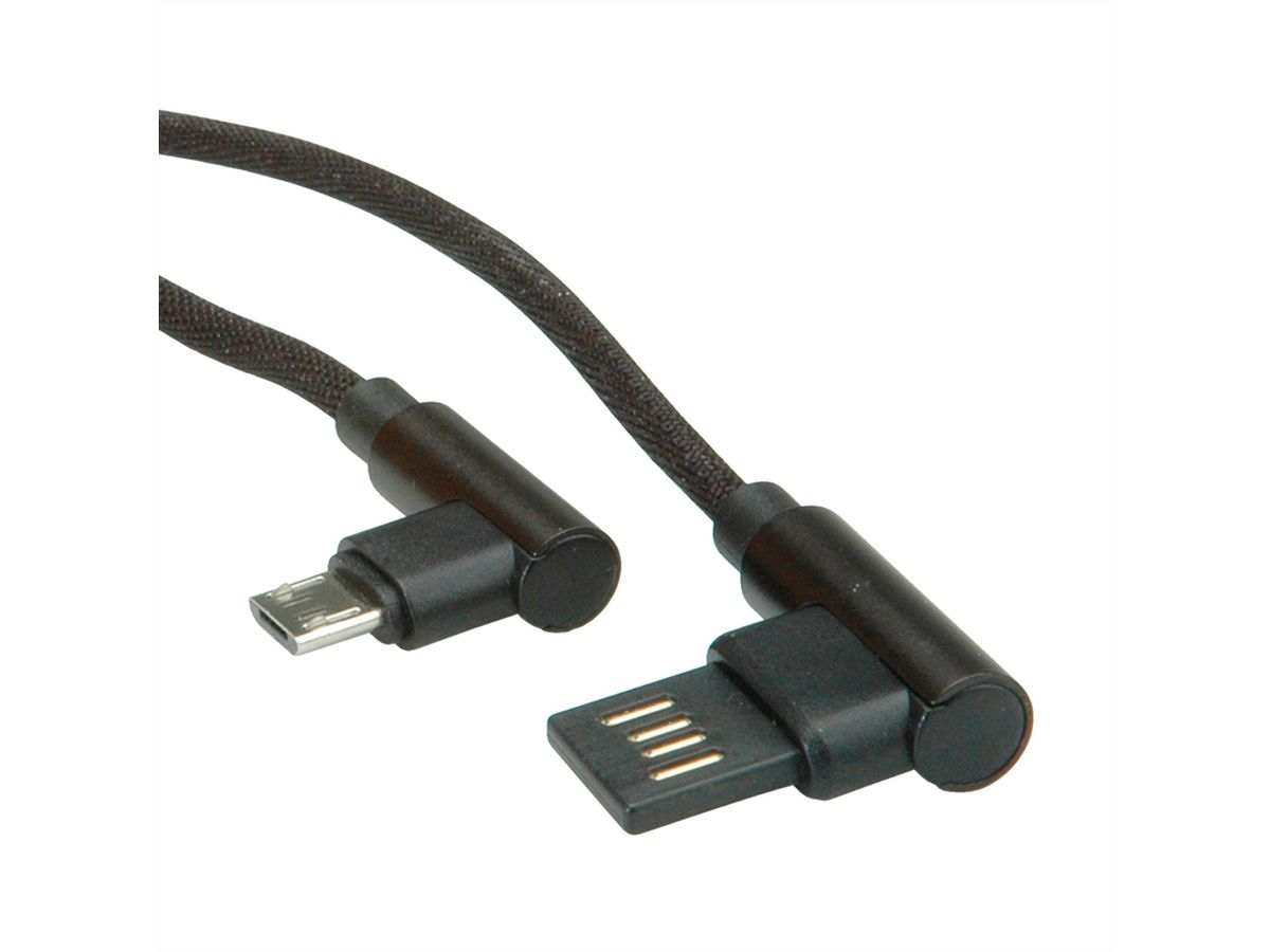 ROLINE Câble USB 2.0, A réversible - Micro B (incliné 90°), M/M, noir, 0,8 m