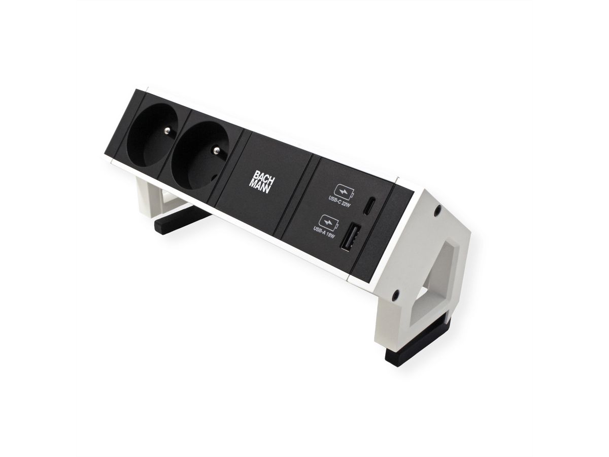 BACHMANN DESK2 2xUTE 1xUSB A/C 22W 0,2m GST18 RAL9010