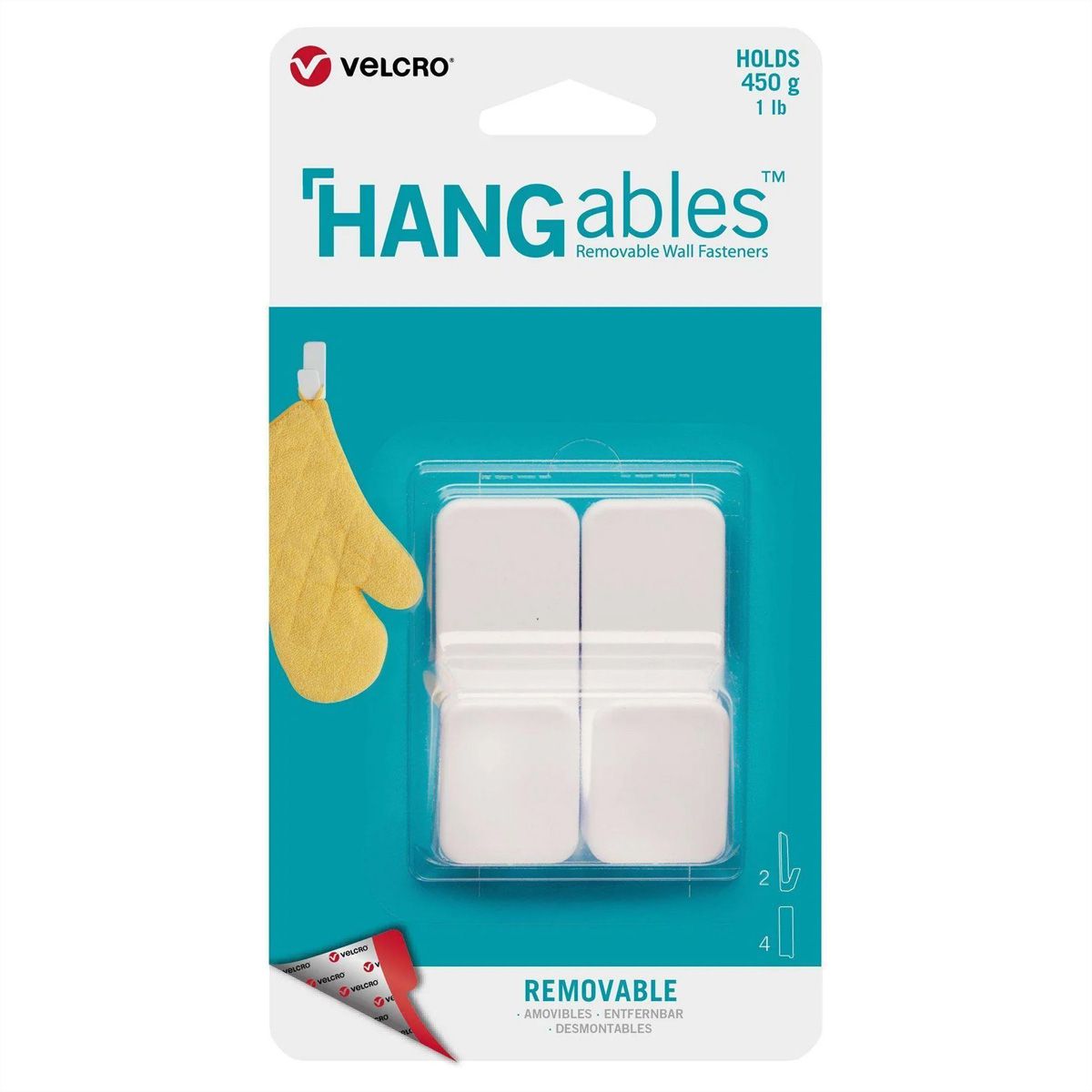 VELCRO® HANGables Petits crochets adhésifs 450 g, 2 pièces, amovibles, blancs