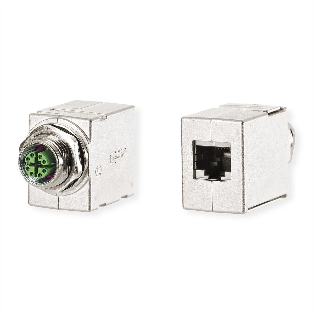 METZ CONNECT Traversées de cloison pour armoire électrique M12, codage X, sur RJ45 - droite