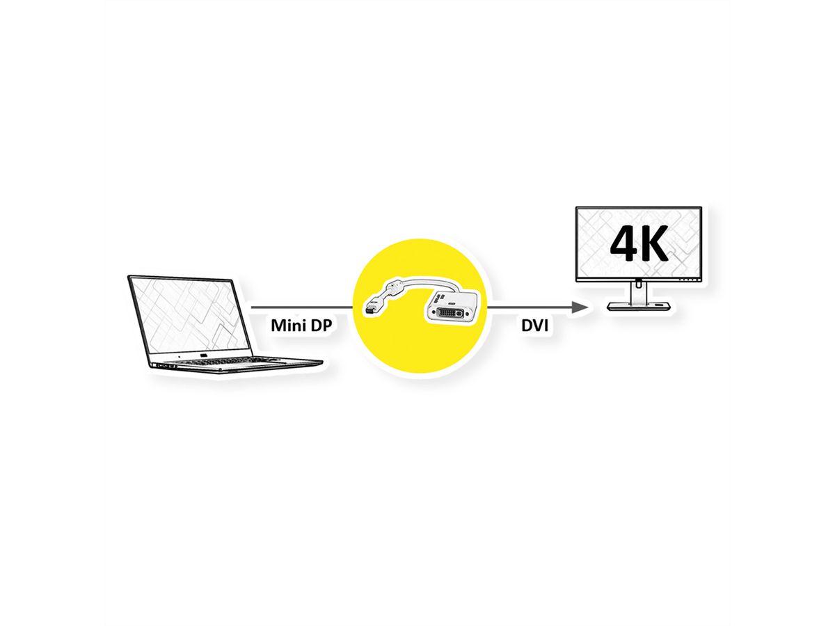 ROLINE 4K Adaptateur Mini DisplayPort-DVI, MiniDP M - DVI F
