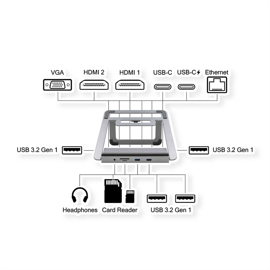 EXSYS EX-1223HM Station d'accueil 12 en 1 USB-C avec support pour ordinateur portable pour Notebook, Matebook et MacBook