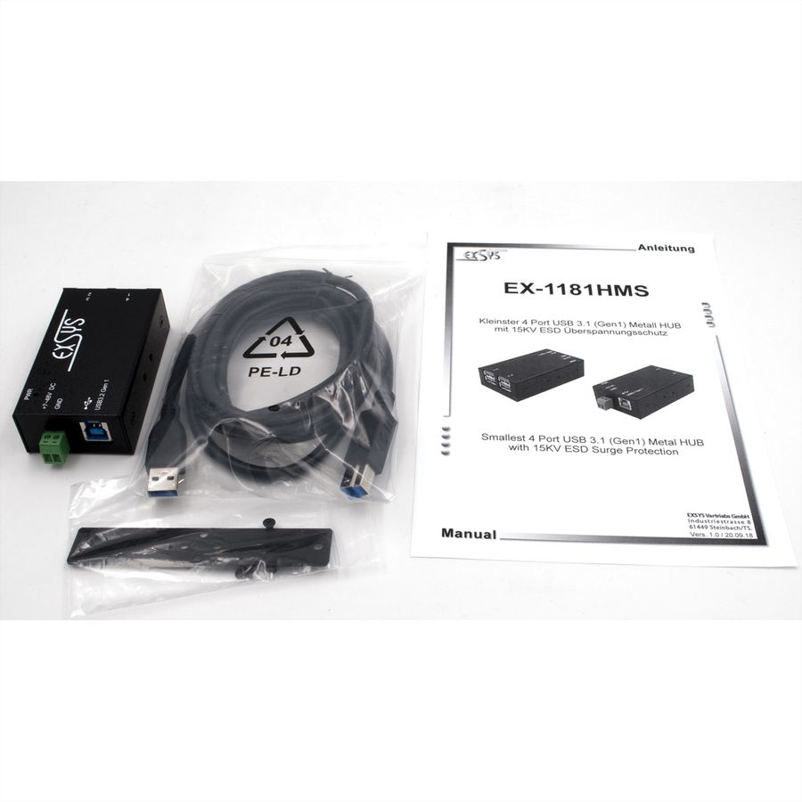 EXSYS EX-1181HMS Hub USB 3.2 Gen1 à 4 ports, protection de surtension 15KV ESD