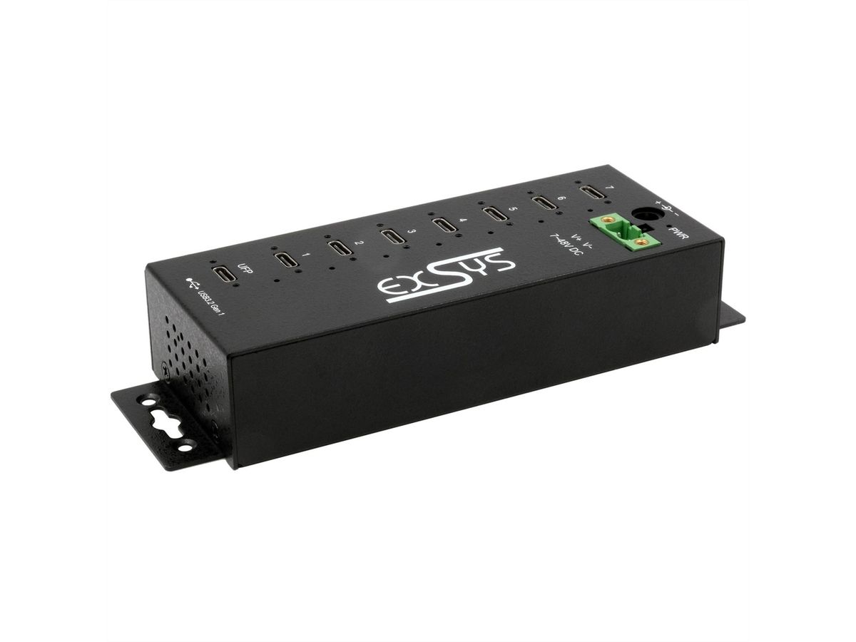 EXSYS EX-1537HMVS Hub USB-C 3.2 Gen 1 métallique à 7 ports, avec protection contre les surtensions EDS 15 kV