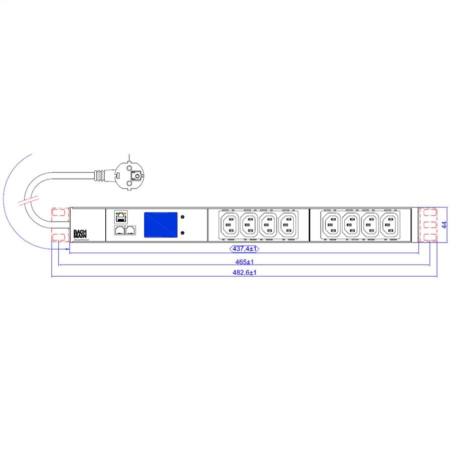 BACHMANN BN2000 19" 1U 8xC13, TCP/IP 2,0m CEE7/7