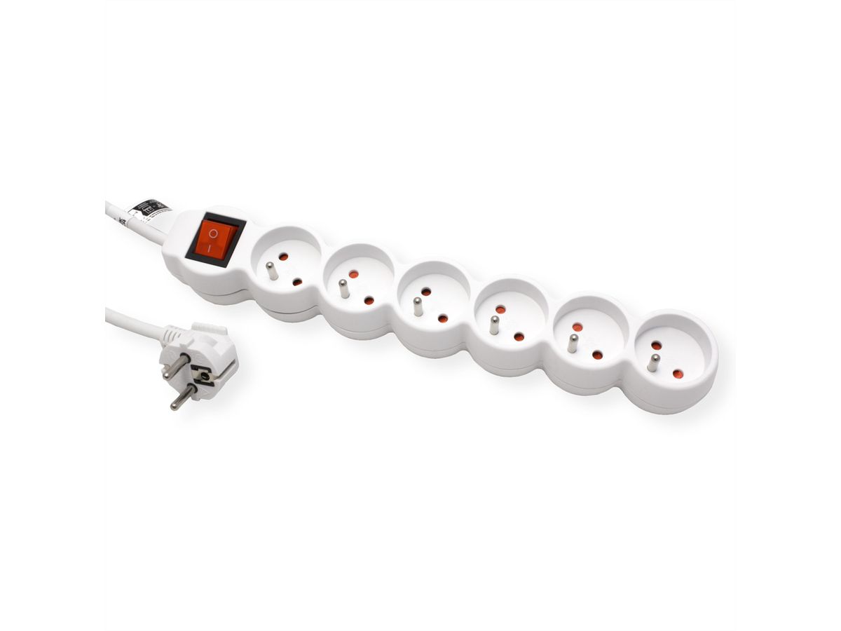 VALUE Prise multiple, 6x UTE avec interrupteur, blanc, 1,5 m