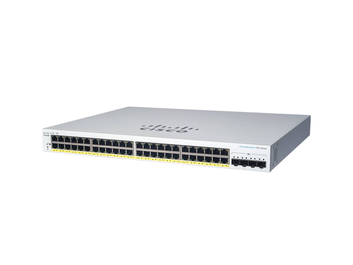 Cisco CBS220-24P-4X Géré L2 Gigabit Ethernet (10/100/1000) Connexion Ethernet, supportant l'alimentation via ce port (PoE) Blanc