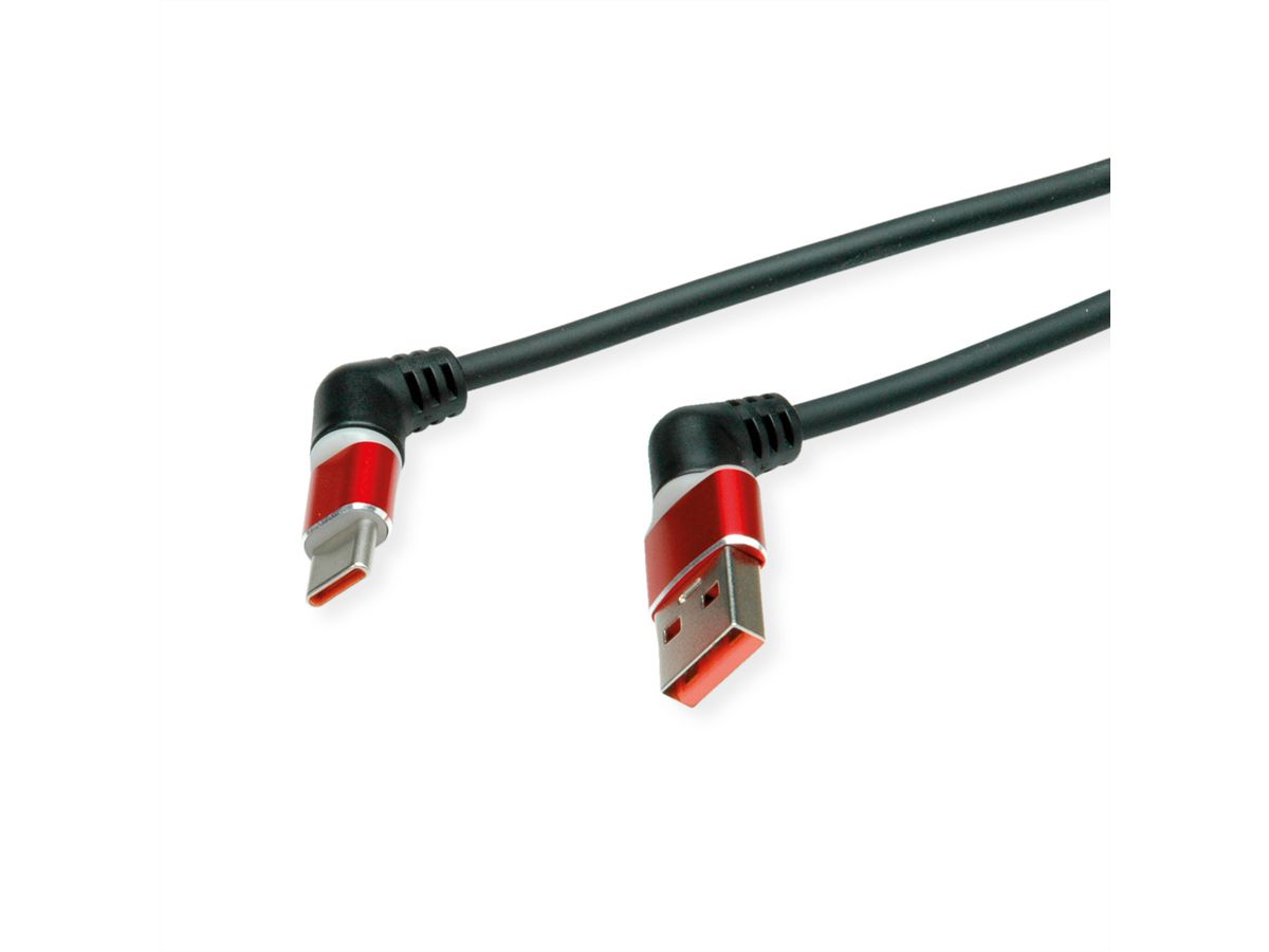 ROLINE Câble USB 2.0, C-A, M/M, rotation à 360°, rouge/noir, 2 m