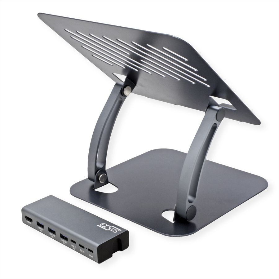 EXSYS EX-1224HM Support pour ordinateur portable, avec station d'accueil USB-C 7 en 1 amovible