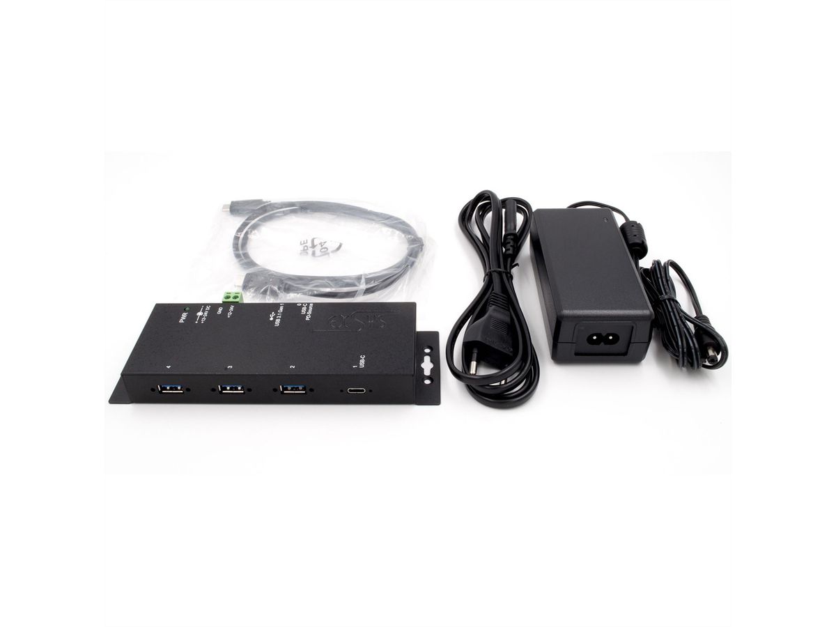 EXSYS EX-1191HMVS-PD Hub métallique USB 3.2 Gen 1 à 4 ports, avec recharge USB-PD