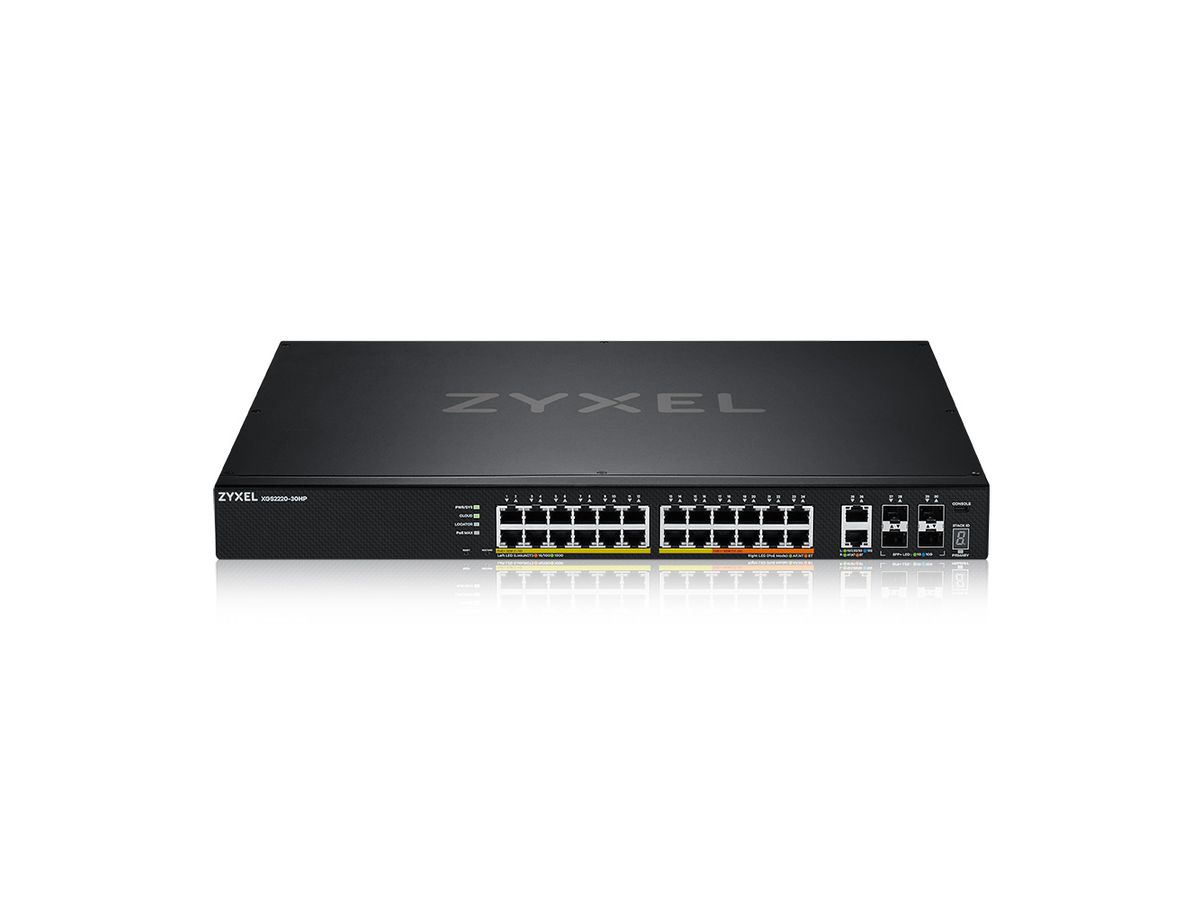 Zyxel XGS2220-30HP Géré L3 Gigabit Ethernet (10/100/1000) Connexion Ethernet, supportant l'alimentation via ce port (PoE) Noir