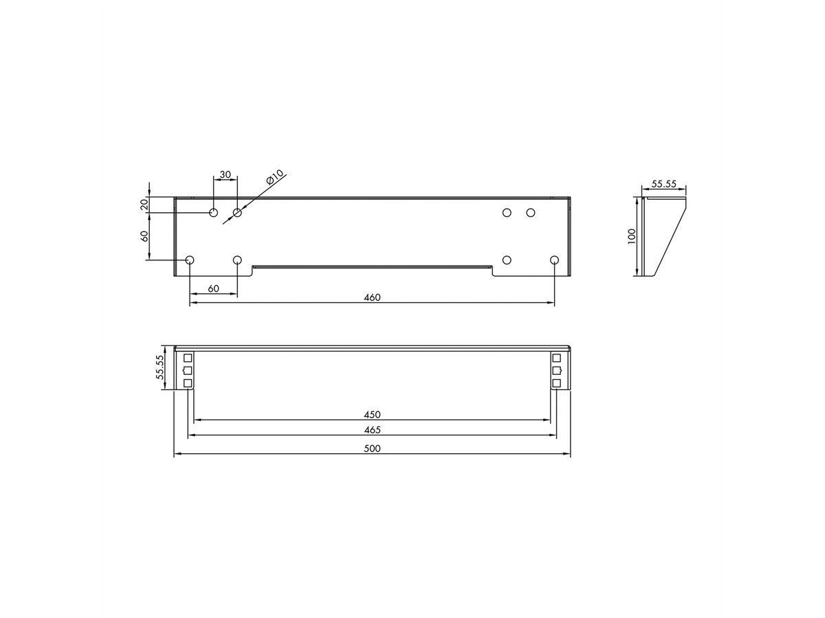 Support 19" mural / sous le bureau, 1 UH, noir