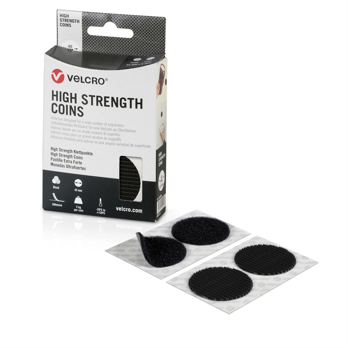 VELCRO® High Strength Fixation 6 points crochets 6 points velours, crochets & velours, DM 45mm noir