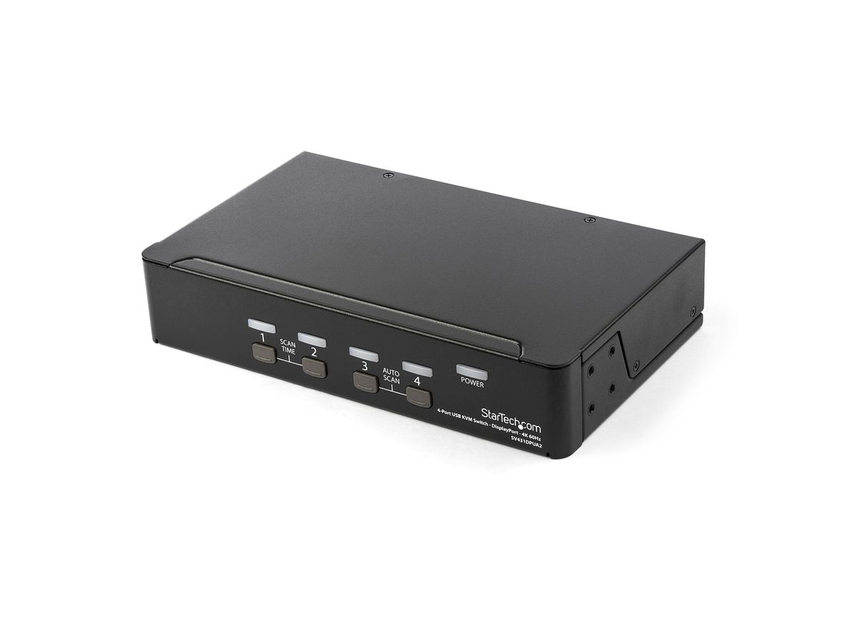 StarTech.com Switch KVM DisplayPort à 4 Ports - 4K60Hz - Écran Unique - Switch KVM USB UHD DP 1.2 à 2 Ports avec Hub USB 3.0 Intégré et Audio - Dell HP Apple Lenovo - Conforme TAA