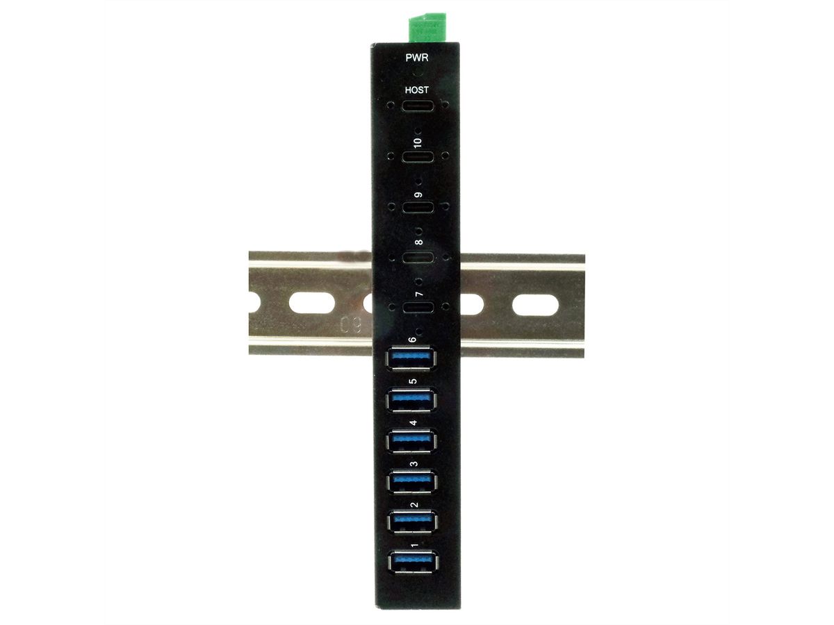 EXSYS EX-12290HMS HUB métallique 10 ports USB 3.2 Gen 2x1, 4x USB-C et 6x USB-A 3.2 Gen 1, pour table, mur et rail DIN