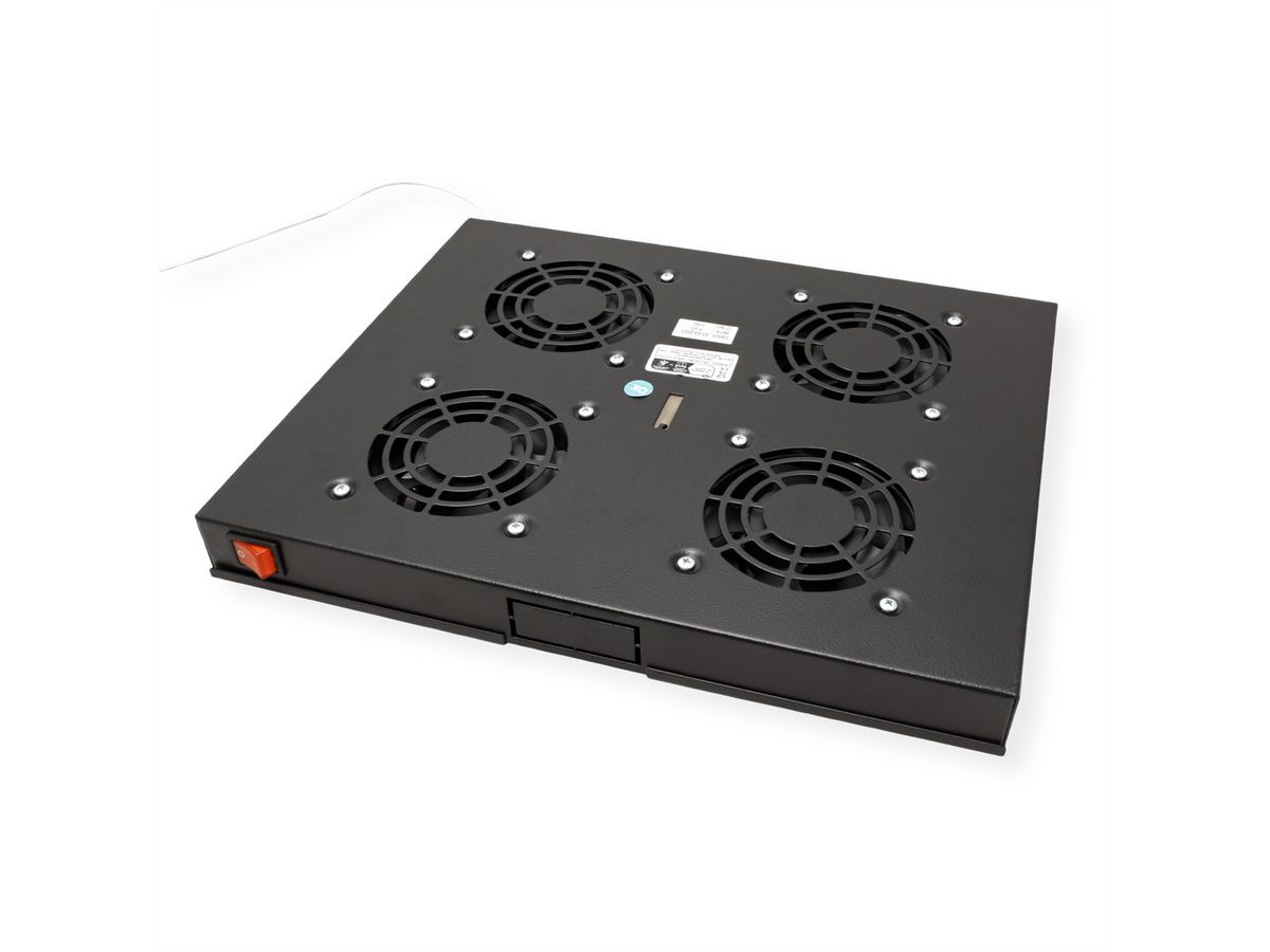 ROLINE 19" Unité de ventilation, 4 ventilateurs, thermostat, noire