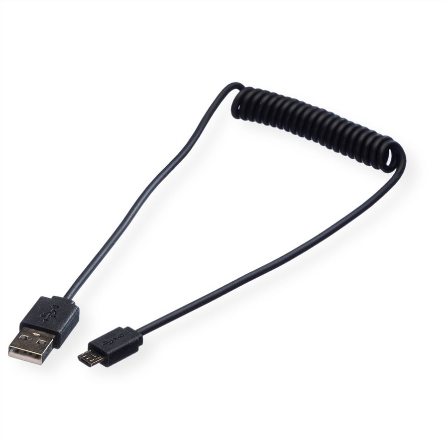 ROLINE Câble spirale USB 2.0, A - Micro B, M/M, 1 m