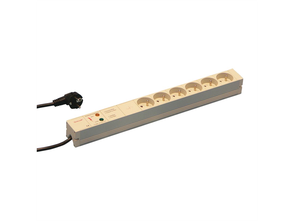 Bâti de prises SCHROFF, UTE, 6 prises, 19", avec protection contre les transitoires et filtre d'antiparasitage