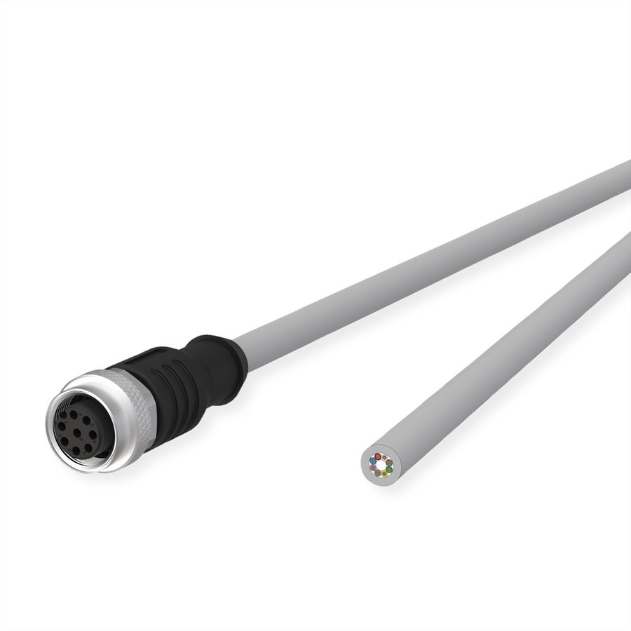 METZ CONNECT Câble de capteur/actionneur M12, codage A, M12 connecteur femelle droit - extrémité ouverte, gris, 10 m