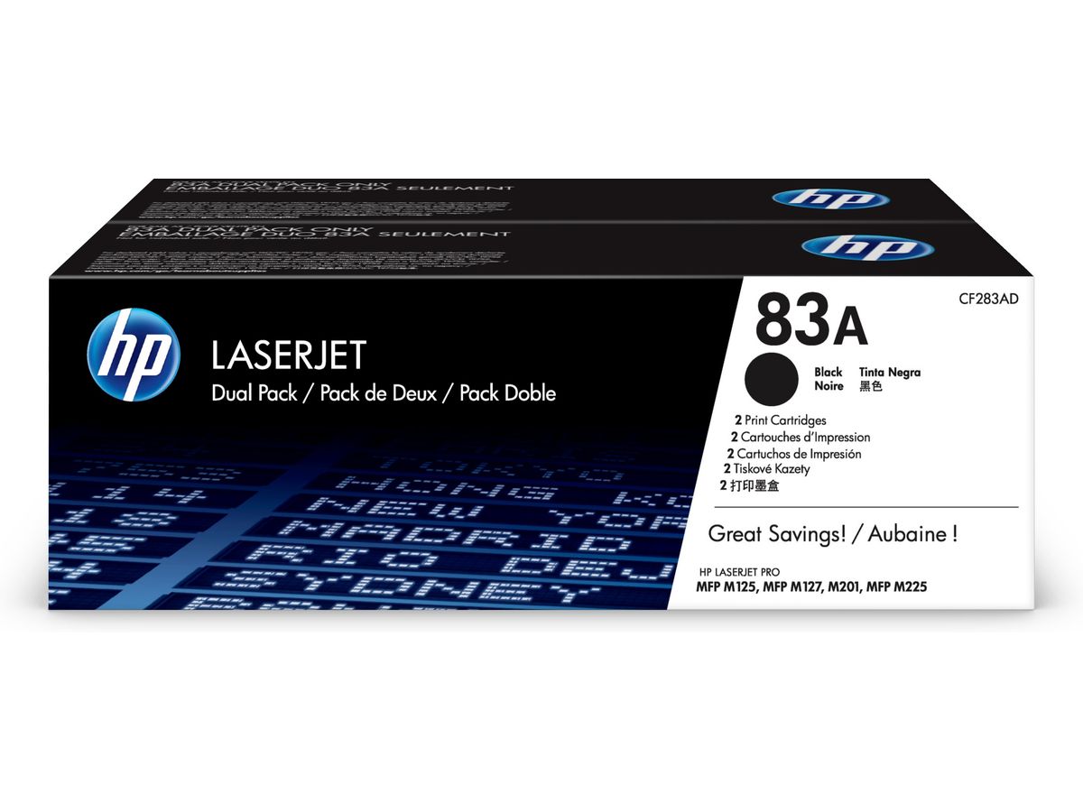 HP Pack de 2 toners LaserJet 83A noir authentiques