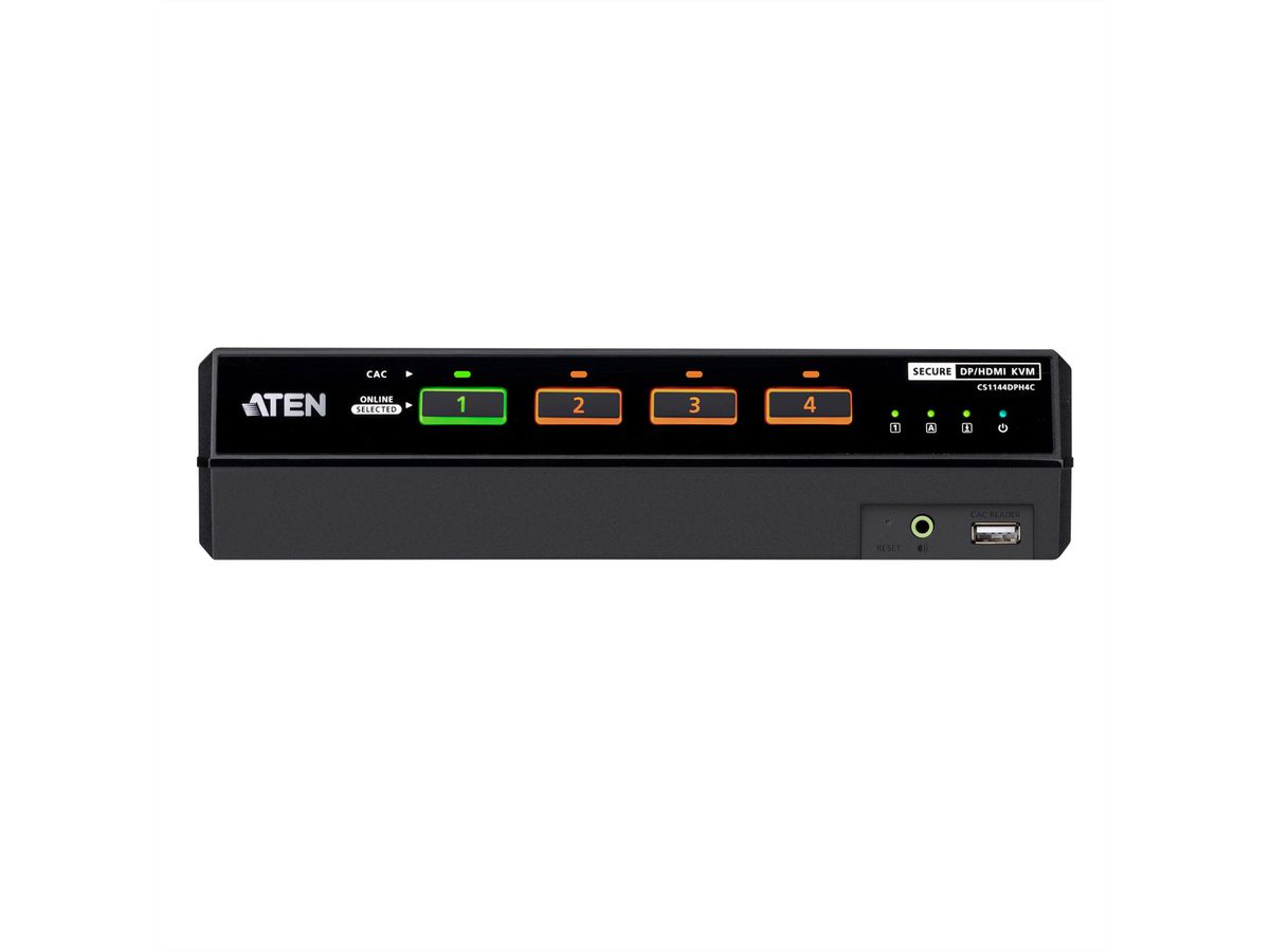 ATEN CS1144DPH4C Commutateur KVM sécurisé universel à 4 ports USB 5K DisplayPort/HDMI double écran avec CAC