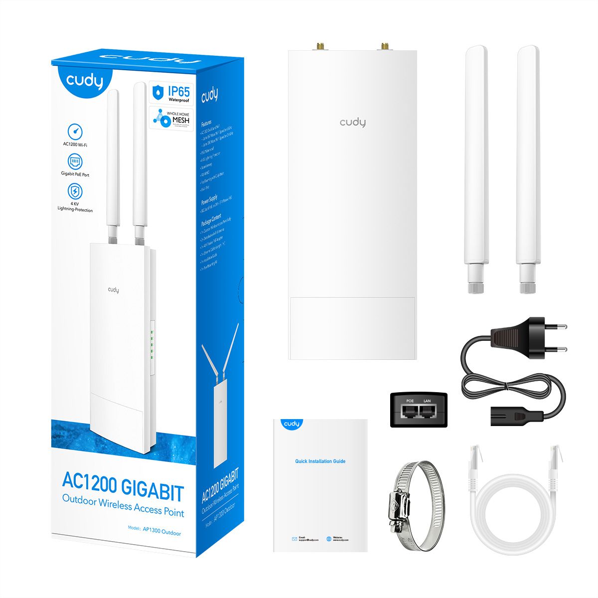 CUDY AP1300 Outdoor WiFi Point d'accès, AC1200 Gigabit