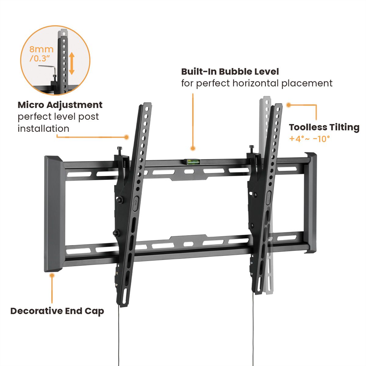VALUE Support mural TV, distance murale de 47 mm, inclinable, <203,2cm/80", <75kg