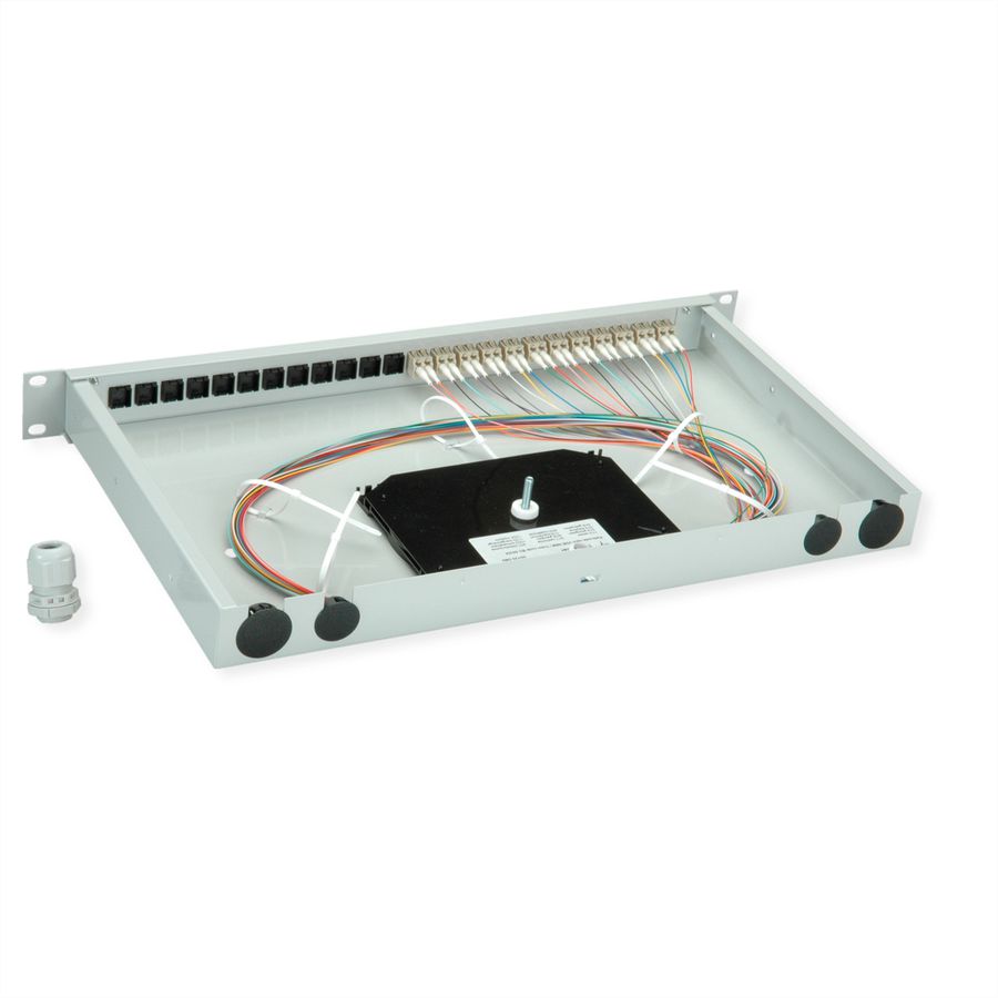 TELEGÄRTNER BASIS eco Panneau FO avec coupleurs et pigtails, 12x LC Duplex, beige, OM2, Grade C