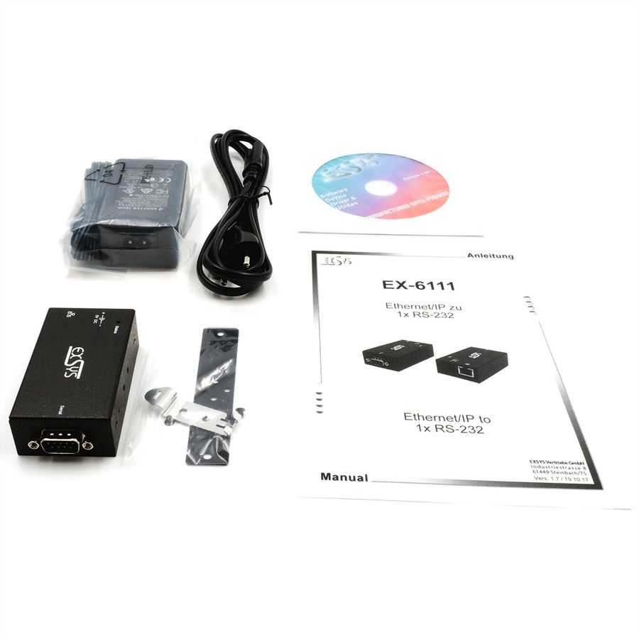 EXSYS EX-6111-2PoE Ethernet PoE vers 1 x port RS-232, Adaptateur secteur 5V/4A