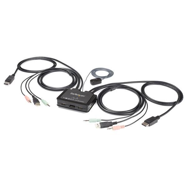 StarTech.com Switch KVM DisplayPort 2 Ports- 4K 60 Hz - Commutateur KVM USB DP 1.2 UHD avec Câbles 1,2 m Integrés & Audio - Alimenté par Bus - Commutation à Distance 1,5 m avec Bouton