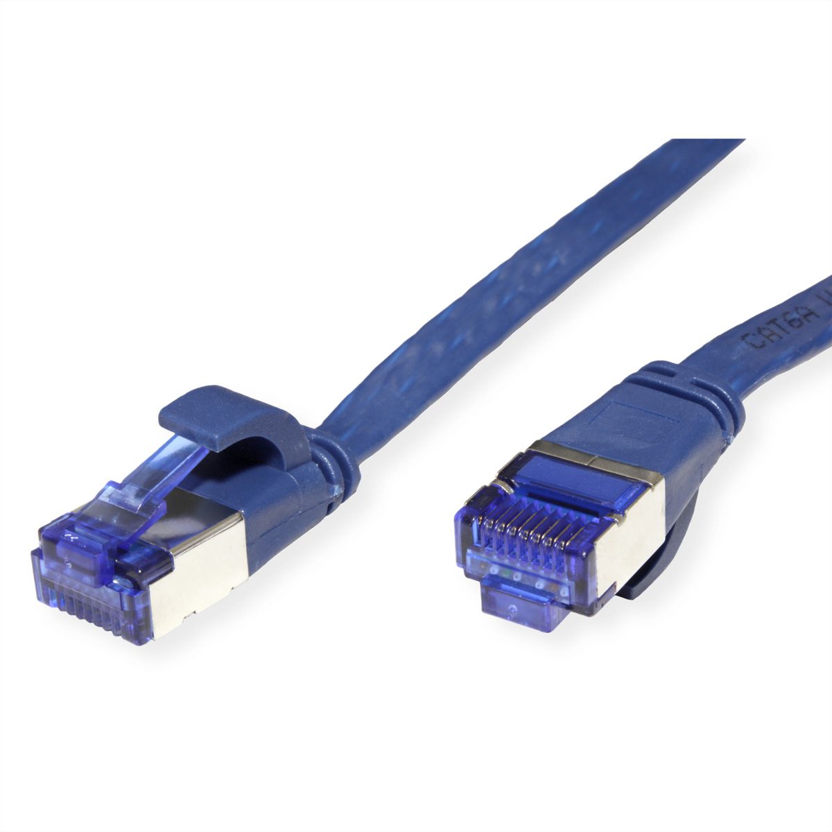Cordon VALUE Cat.6A (Classe EA) F/UTP confectionné, plat, bleu, 1 m